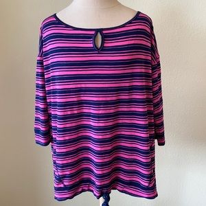 Talbots Hot Pink & Navy Striped Top